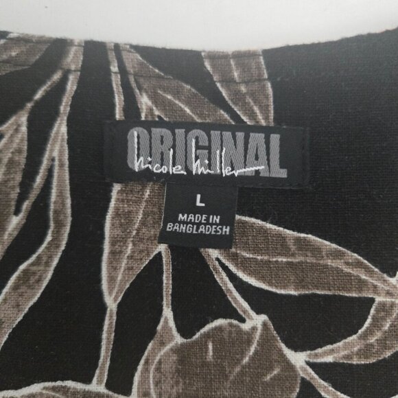 Nicole Miller Linen Blend Shift Short Sleeve Black Floral Dress - Large - Picture 7 of 9